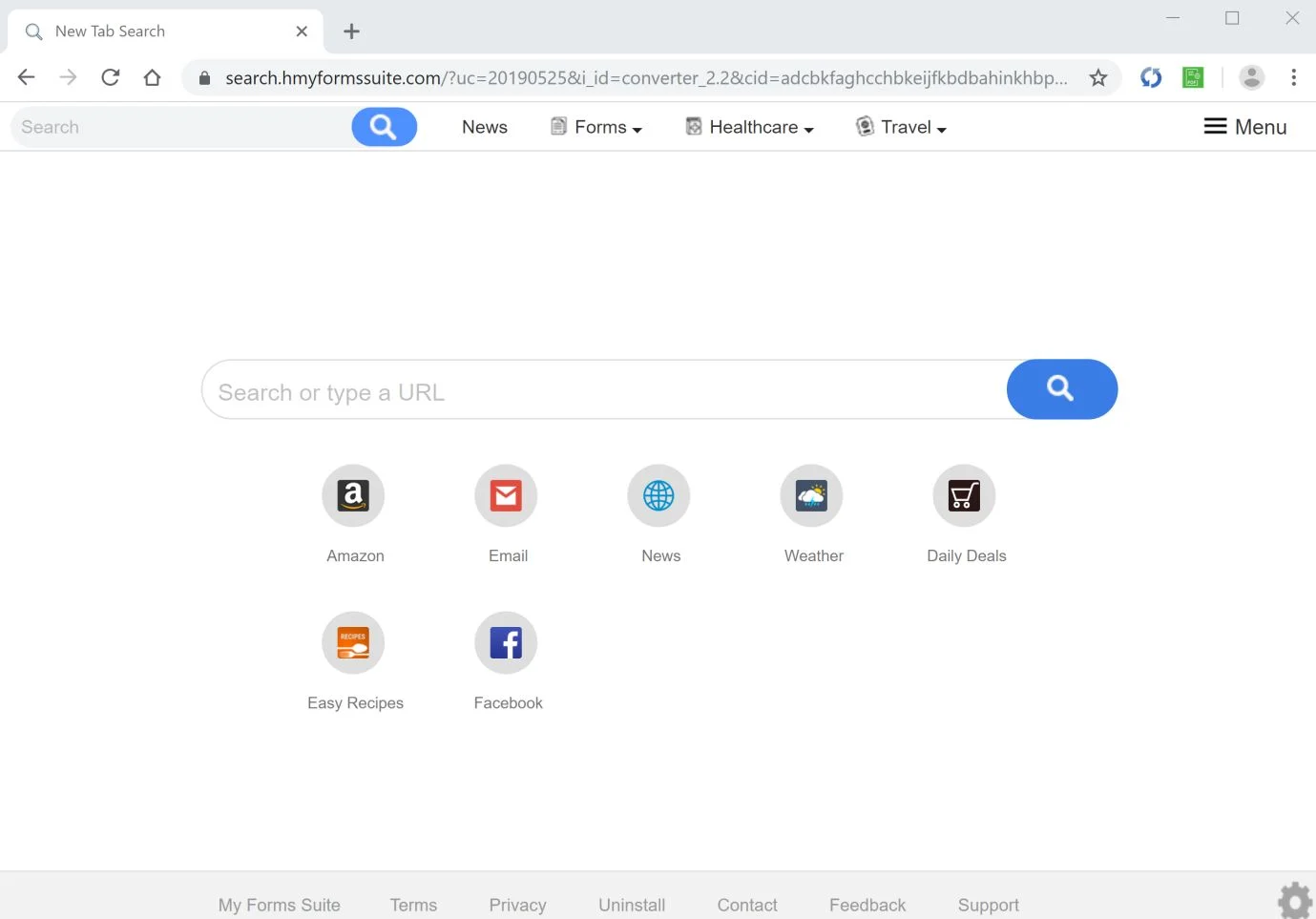 Image: Chrome browser is redirected to search.hmyformssuite.com