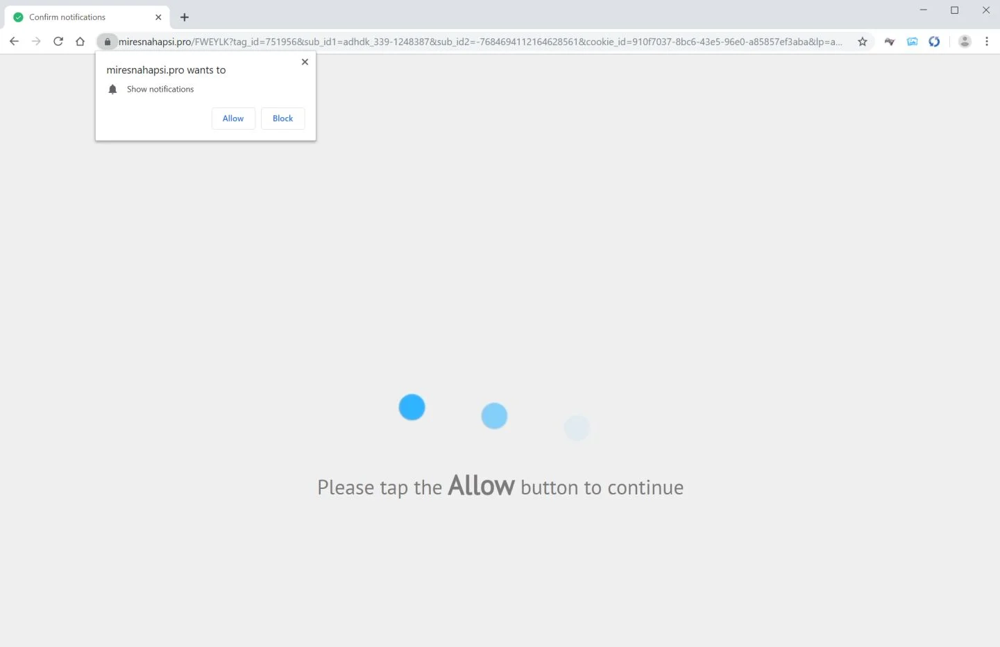 Image: Chrome browser is redirected to Miresnahapsi.pro