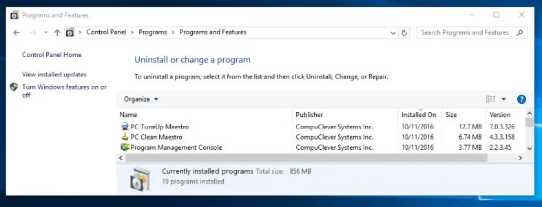 Uninstall Program Management Console