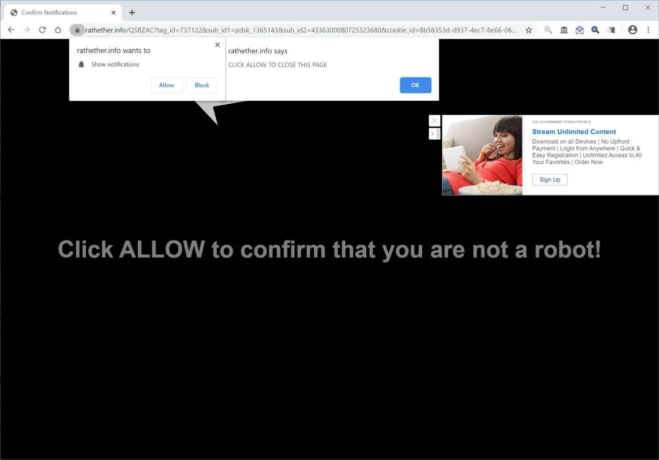 Image: Chrome browser is redirected to Rathether.info