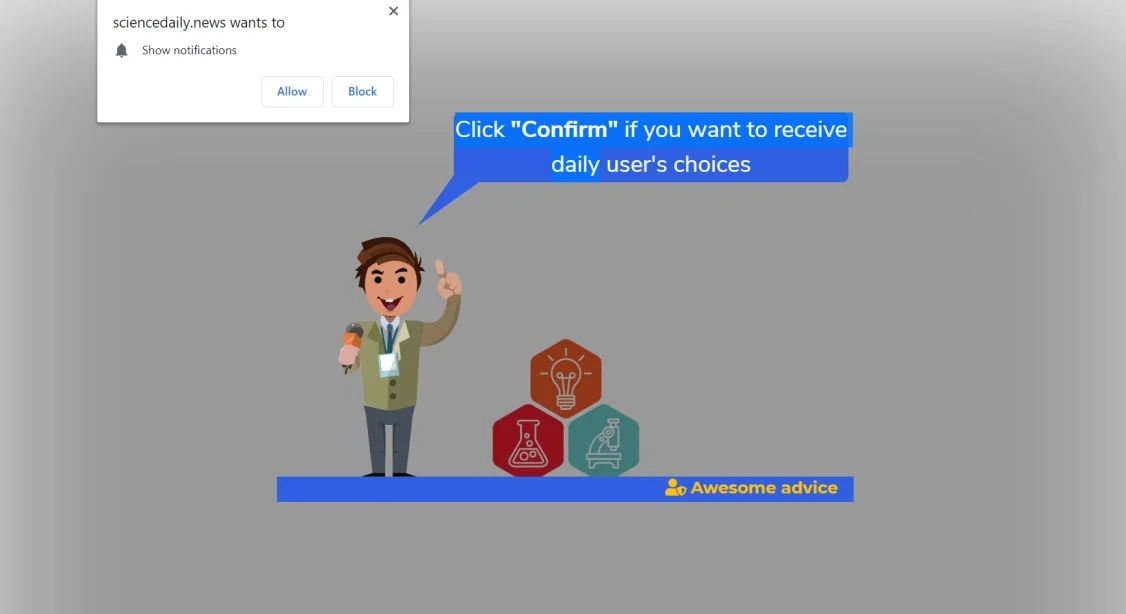 Image: Chrome browser is redirected to Sciencedaily.news