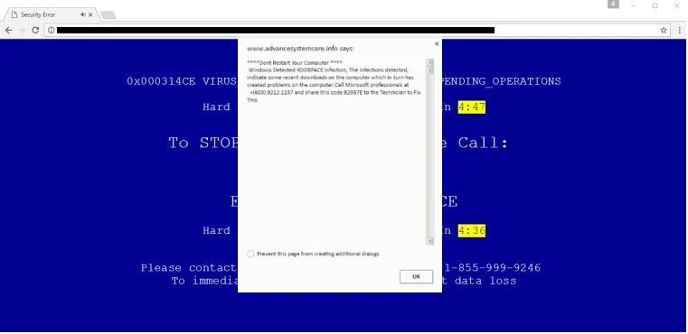 Windows Detected Koobface Virus Call for support scam