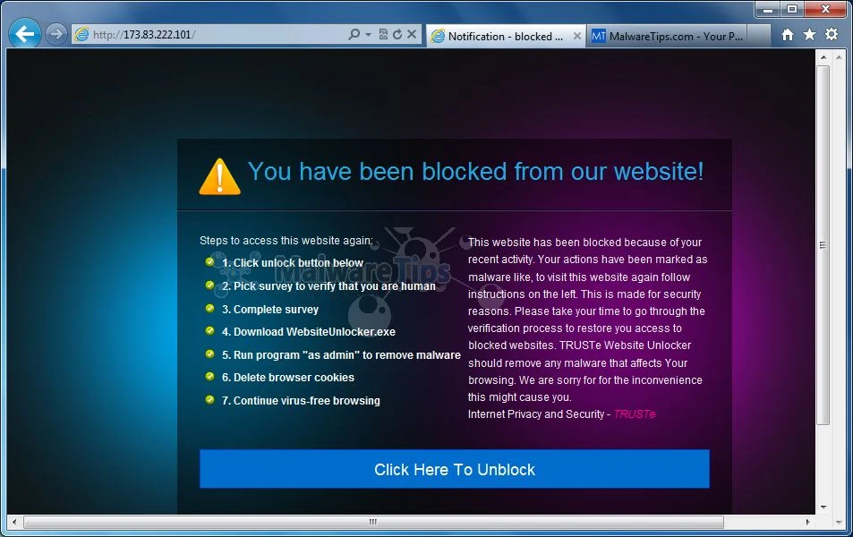 [Image: You have been blocked from our website virus]