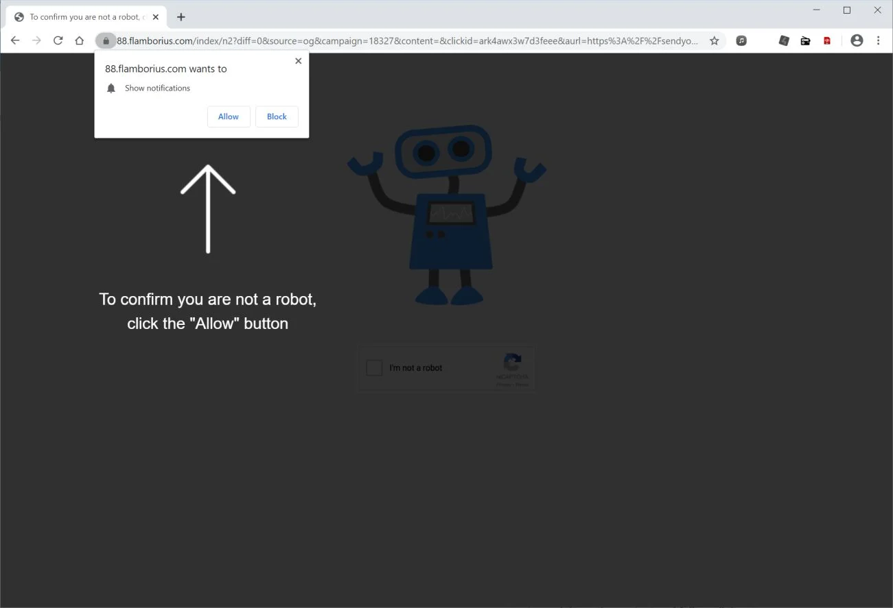 Remove Flamborius.com pop-up ads (Virus Removal Guide) 1 Image: Chrome browser is redirected to Flamborius.com