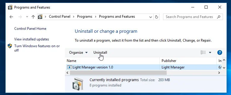 Uninstall Light Manager version 1.0