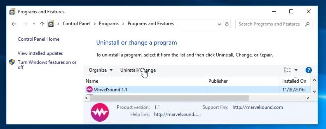 Uninstall MarvelSound from Windows Uninstall MarvelSound