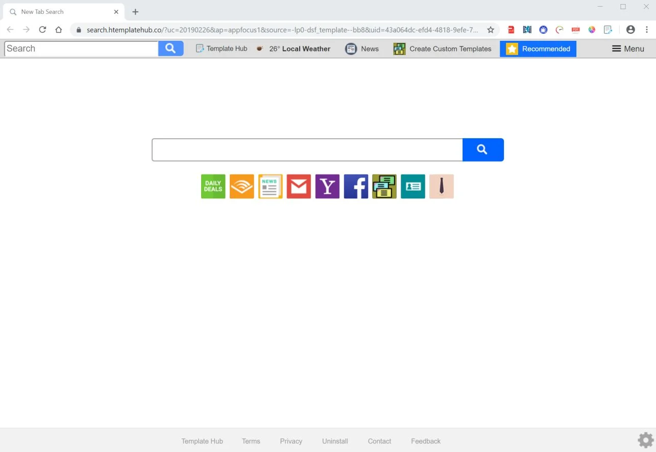 How to remove Template Hub redirect (Virus Removal Guide) 1 Image: Google Chrome is redirected to the Template Hub New Tab Search