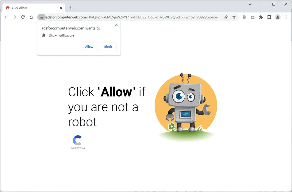Remove Adsforcomputerweb.com Ads (Virus Removal Guide) 1 Image: Chrome browser is redirected to Adsforcomputerweb.com