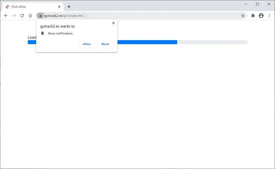 Image: Chrome browser is redirected to Gotrack2.es