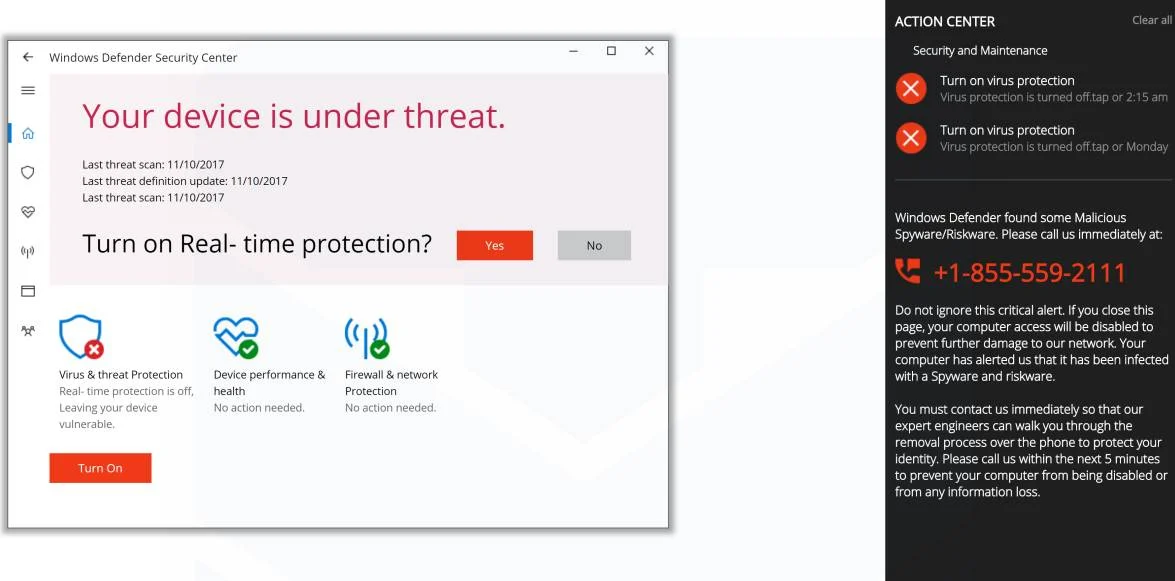 ACTION CENTER Scam Virus