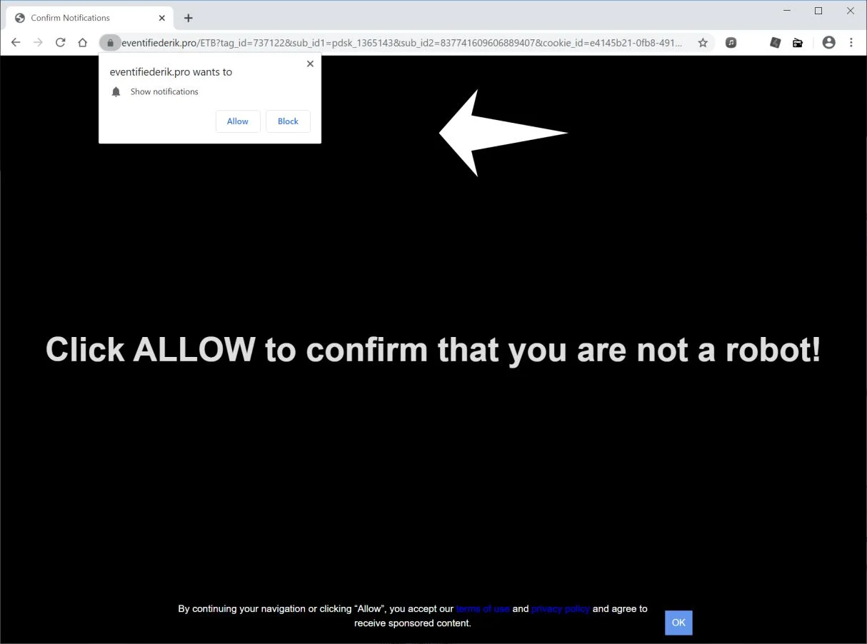 How to remove Eventifiederik.pro pop-up ads (Virus Removal Guide) 1 Image: Chrome browser is redirected to Eventifiederik.pro