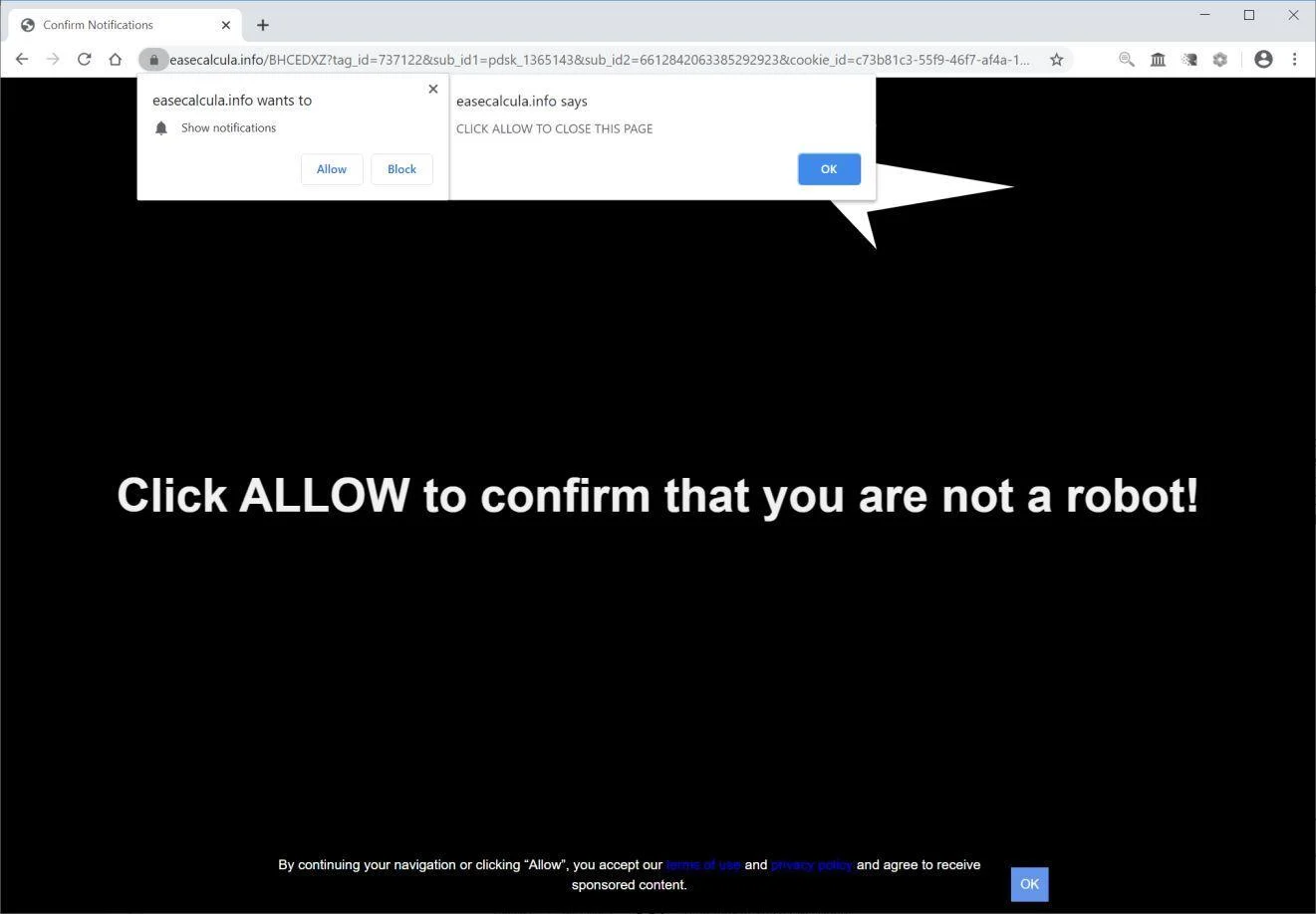 Remove Easecalcula.info pop-up ads (Virus Removal Guide) 1 Image: Chrome browser is redirected to Easecalcula.info