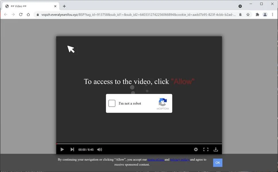 Image: Chrome browser is redirected to Everalyearsfou.xyz