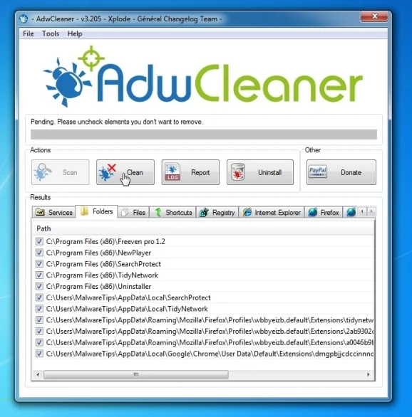 Remove Win32/Emotet.AB virus with AdwCleaner