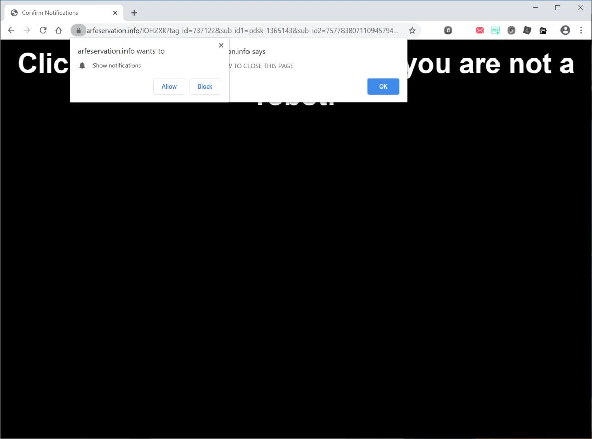 How to remove Arfeservation.info pop-up ads (Virus Removal Guide) 1 Image: Chrome browser is redirected to Arfeservation.info