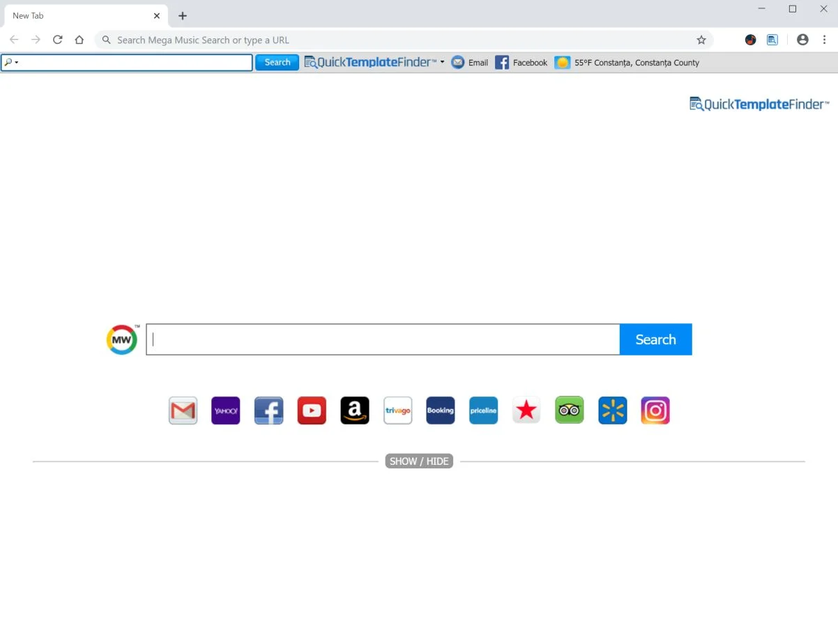 Image: Chrome browser is redirected to QuickTemplateFinder