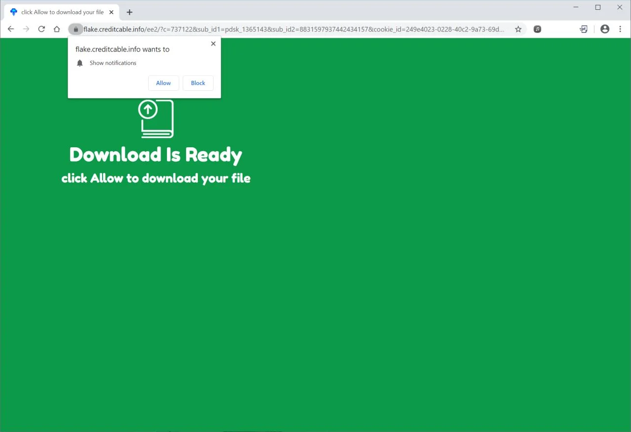 Image: Chrome browser is redirected to Creditcable.info