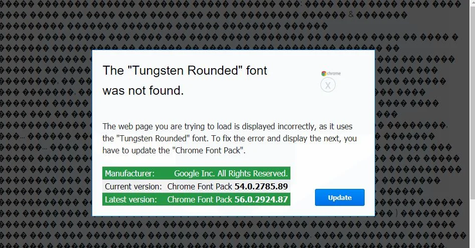 Chrome Font Pack pop-up scam virus