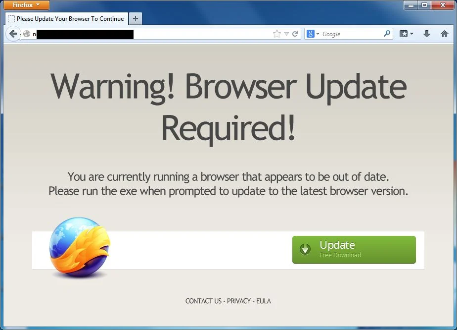 [Image: Warning! Browser Update Required! virus]