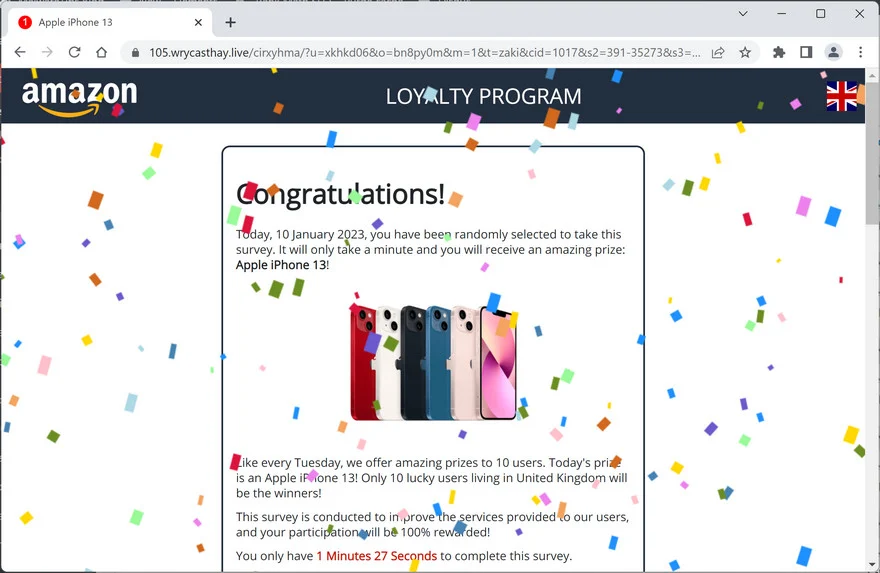 Image: Wrycasthay.live Fake Amazon Survey