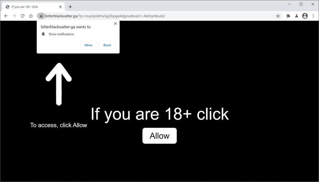 Remove Bitterblackwatter.ga pop-up ads (Virus Removal Guide) 1 Image: Chrome browser is redirected to Bitterblackwatter.ga