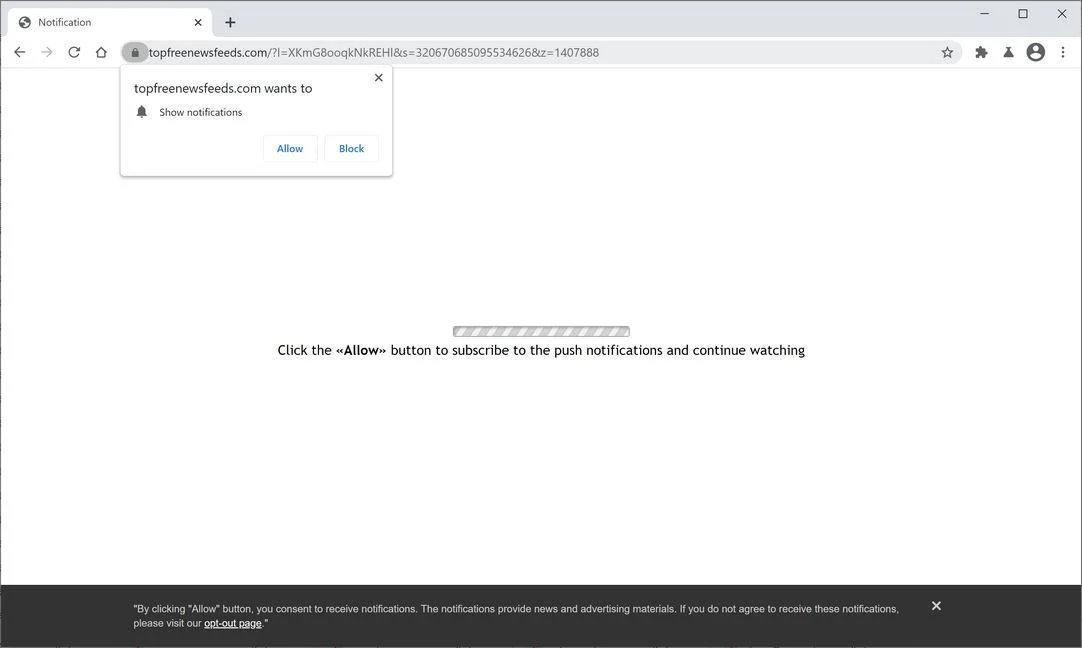 Image: Chrome browser is redirected to Topfreenewsfeeds.com