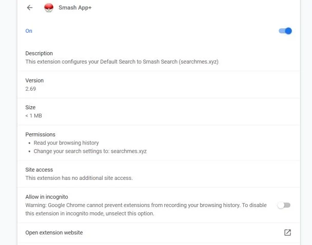 How to remove Smash App+ redirect (Virus Removal Guide) 1 Image: Smash App+ Chrome extension