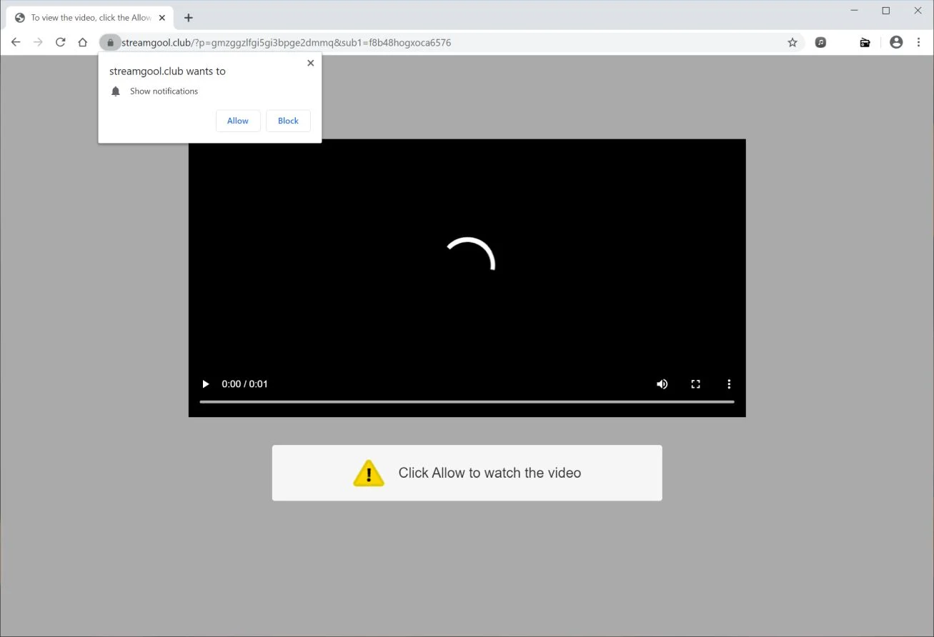 Image: Chrome browser is redirected to Streamgool.club