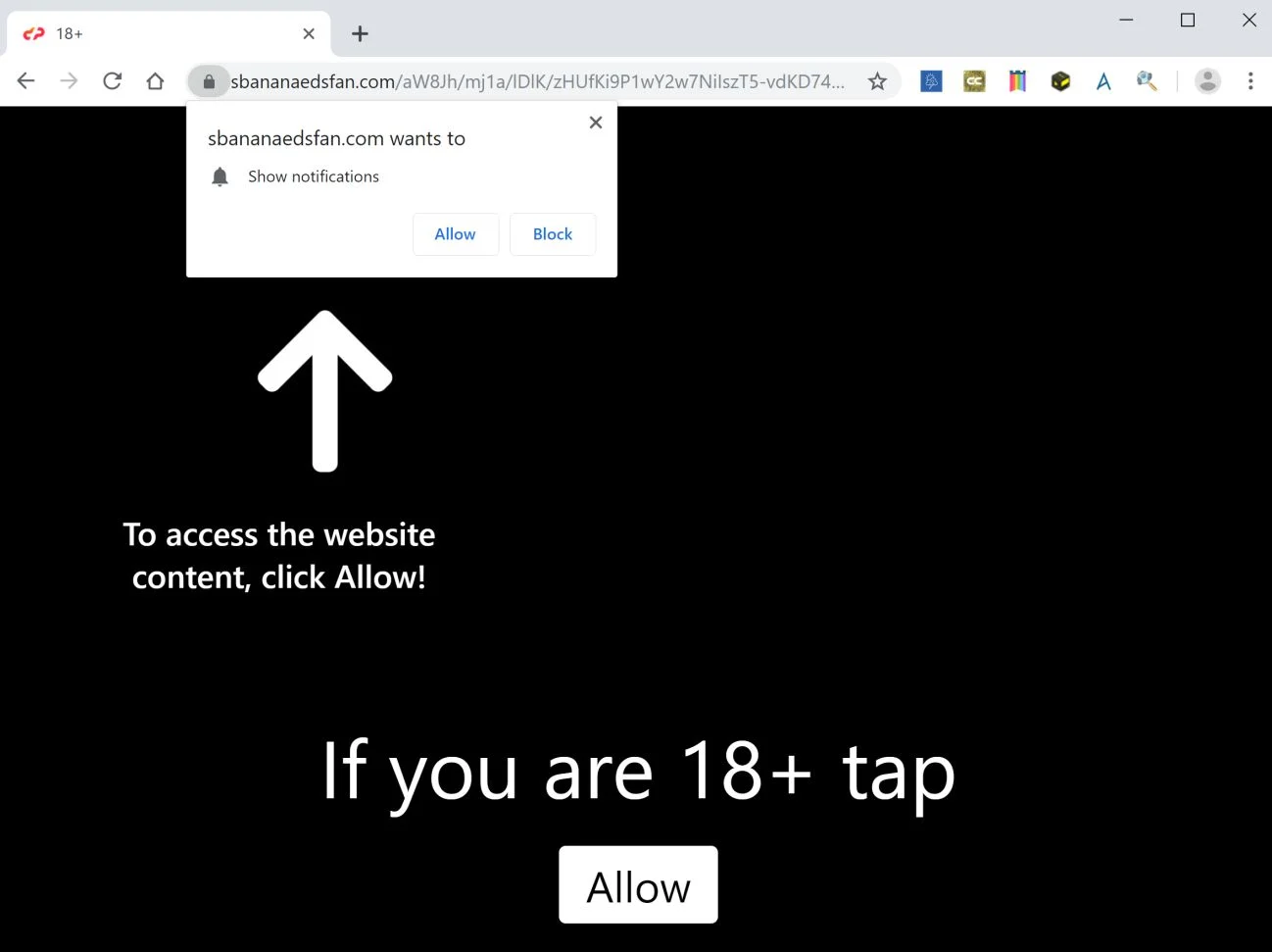 Image: Google Chrome is redirected to Sbananaedsfan.com