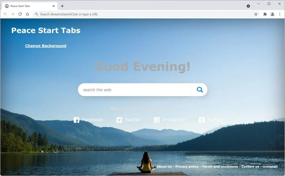 Remove Peace Start Tabs browser hijacker (Virus Removal Guide) 1 Image: Chrome browser is redirected to Peace Start Tabs new tab page