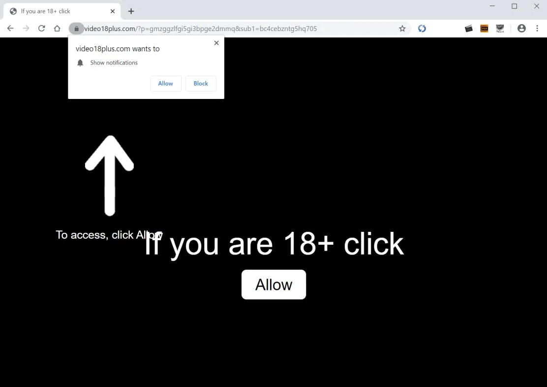 Image: Chrome browser is redirected to Video18plus.com