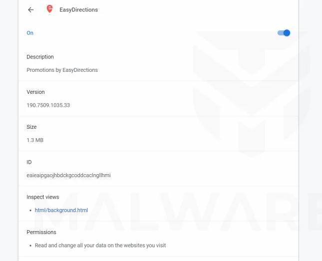 EasyDirections Chrome Extension EasyDirections Chrome Extension Virus eaieaipgaojhbdckgcoddcaclngllhmi