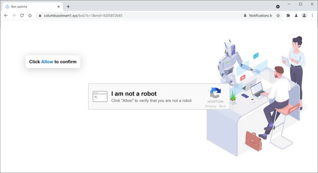 Image: Chrome browser is redirected to Columbusstream1.xyz
