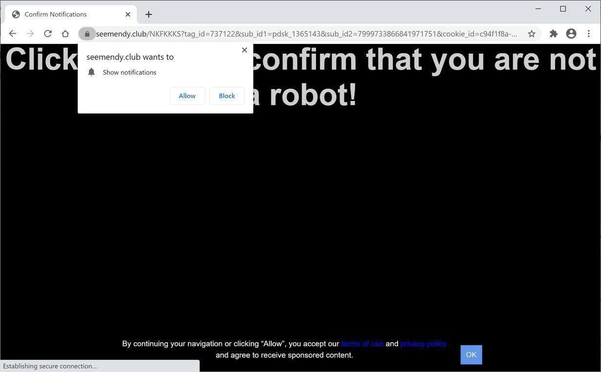Image: Chrome browser is redirected to Seemendy.club
