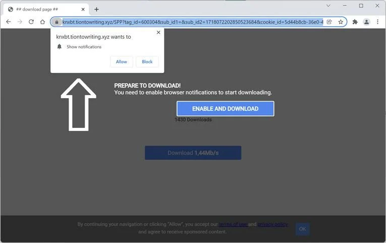Image: Chrome browser is redirected to Tiontowriting.xyz
