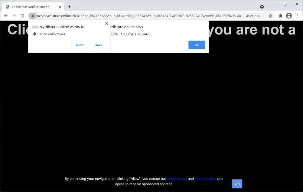 Remove Yrdisture.online pop-up ads (Virus Removal Guide) 1 Image: Chrome browser is redirected to Yrdisture.online