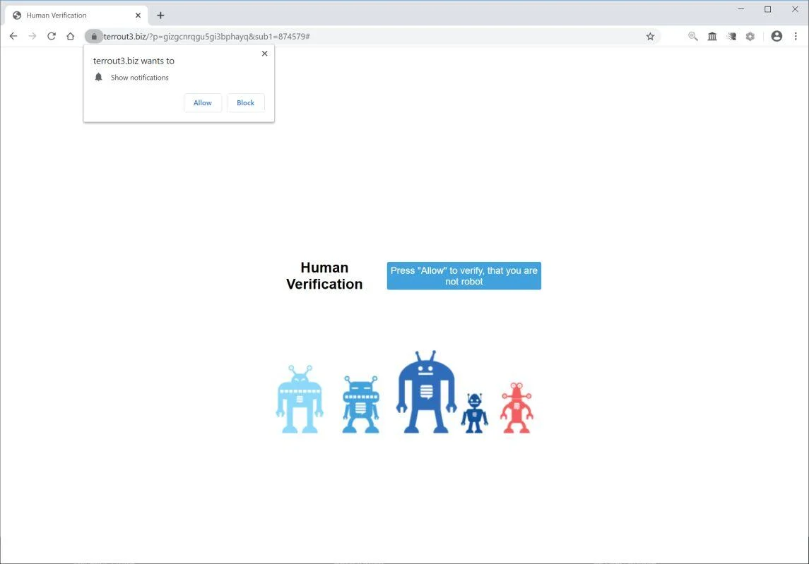 Image: Chrome browser is redirected to Terrout3.biz