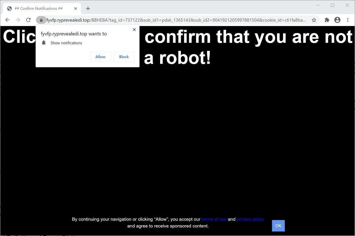 Remove Ryprevealedi.top pop-up ads (Virus Removal Guide) 1 Image: Chrome browser is redirected to Ryprevealedi.top
