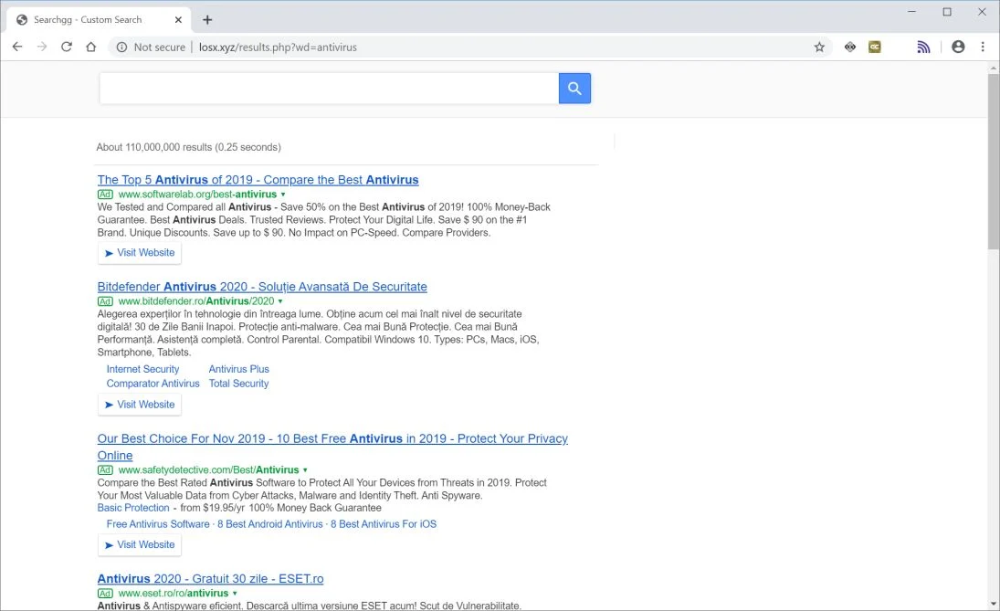 Image: Chrome browser is redirected to Losx.xyz