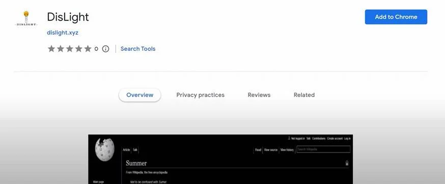 Image: DisLight Chrome extension