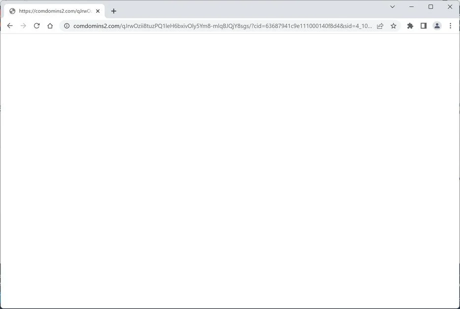 Image: Chrome browser is redirected to the Comdomins2.com site