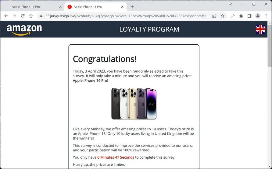 Screenshot of Jurygulfsign.live Fake Survey