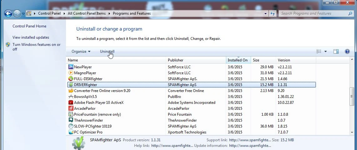 Remove DRIVERfighter from Windows