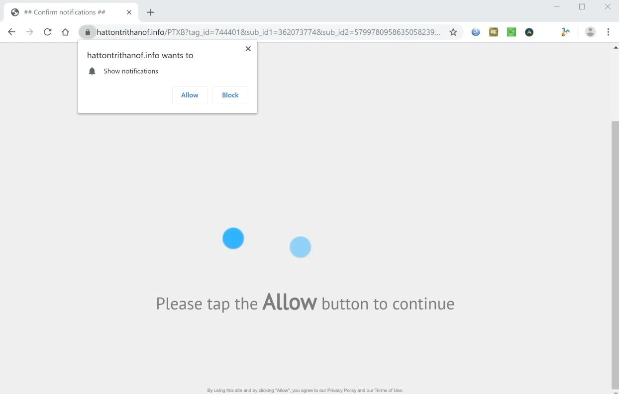 Image: Chrome browser is redirected to Hattontrithanof.info