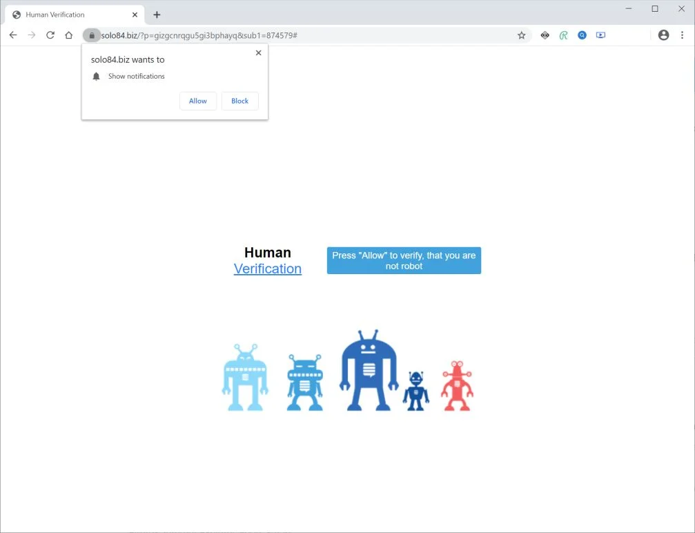 Image: Chrome browser is redirected to Solo84.biz