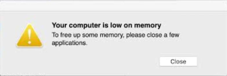 Image: Your computer is low on memory - macOS Scam