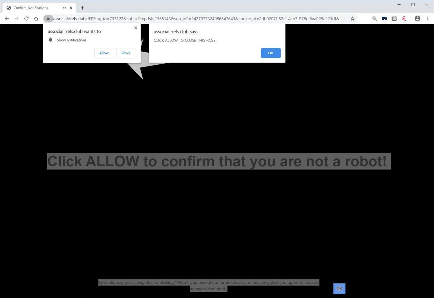 Image: Chrome browser is redirected to Associalirrels.club