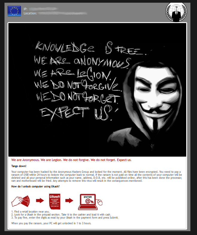 Anonymous Ukash Ransom