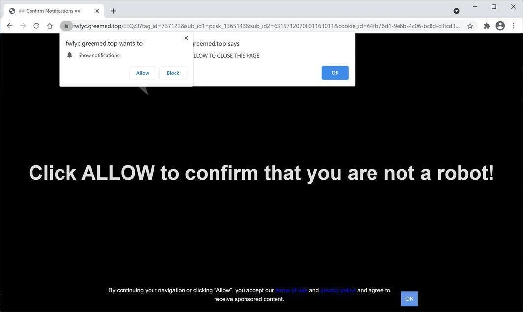 Image: Chrome browser is redirected to Greemed.top