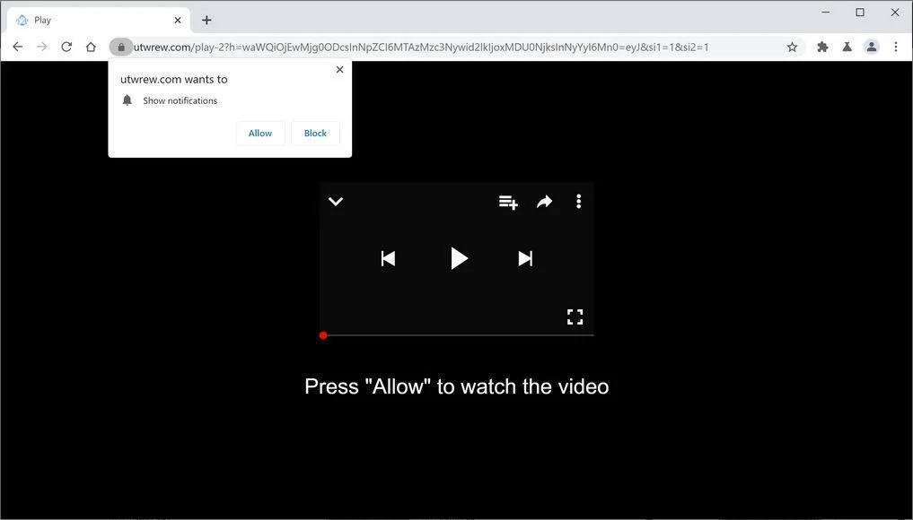 Image: Chrome browser is redirected to Utwrew.com